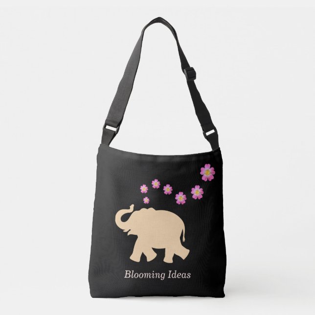 Bolsa Ajustável Elephant, Flores e Ideias Emergentes Texto em Pret (Frente)