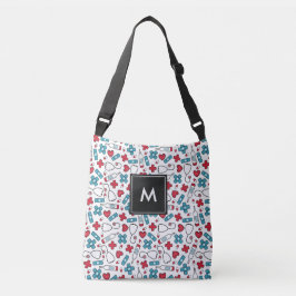 Bolsa Ajustável Enfermeira de Padrão Médico Azul Vermelho Monogram