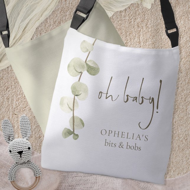 Bolsa Ajustável Escrito Moderno Eucalyptus Oh Baby (Front and back view)