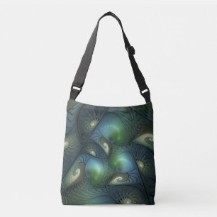 Bolsa Ajustável Espirais Beige Green Turquoise Abstrato Arte Fract