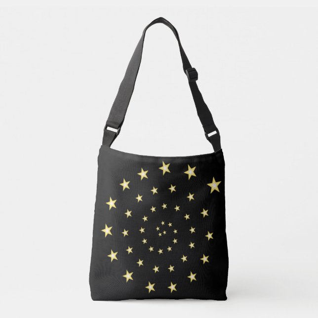 Bolsa Ajustável Espiral das Estrelas Elegantes em Preto (Frente)