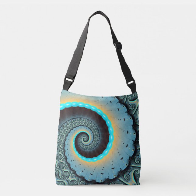 Bolsa Ajustável Espiral de Arte Fractal Laranja abstrato azul Turq (Frente)