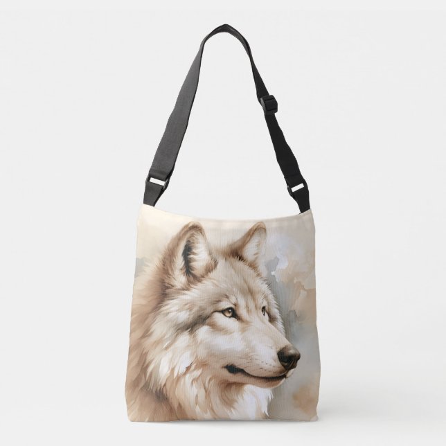 Bolsa Ajustável Espírito do Lobo de Aquarela - Vida Selvagem Místi (Frente)