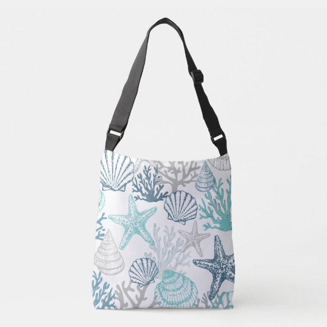Bolsa Ajustável Estaleiro De Seashell - Padrão Azul E Teal (Frente)