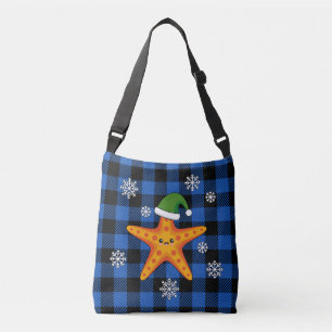 Bolsa Ajustável Estaleiro do Natal Kawaii no padrão azul de búfalo