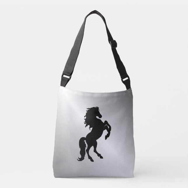 Bolsa Ajustável Estalhão Negro/Cavalo em Prata (Frente)