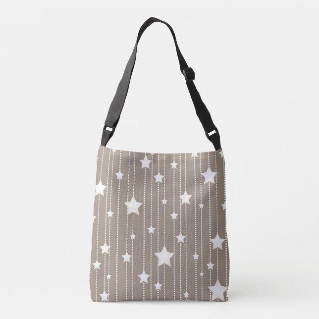 Bolsa Ajustável Estrelas brancas em bege, pontos e tiras design (Verso)