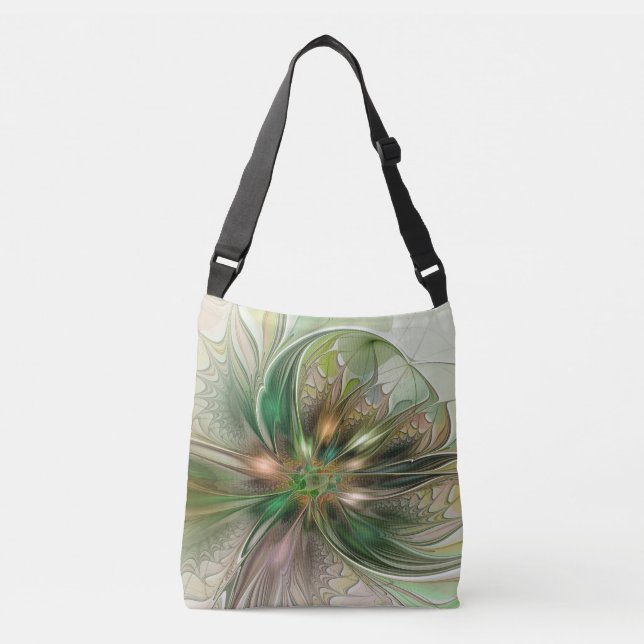 Bolsa Ajustável Fantasy Moderna Abstrato, Flor Fractal Colorida (Frente)