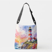 Farol Colorido em Aquarela à Beira-Mar