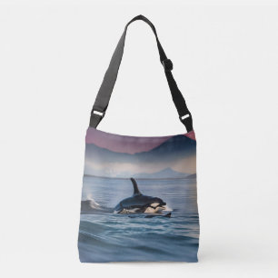Bolsa Ajustável Felicidade Parental: Mãe e Bebês Orca no Oceano,