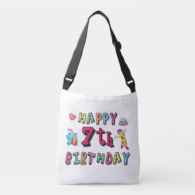 Bolsa Ajustável Feliz aniversário de 7. 7 anos. (Frente)