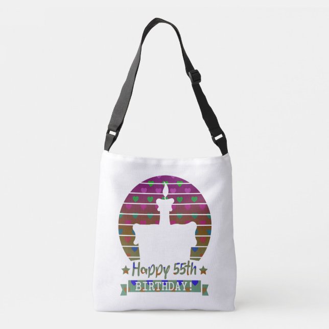 Bolsa Ajustável Feliz bolo de aniversário de 55 anos com corações (Verso)