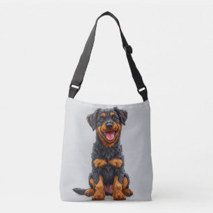 Bolsa Ajustável Feliz Ilustração de Um Cão Negro e Banho
