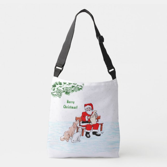 Bolsa Ajustável Feliz Natal! Papai Noel com Gato e Cão (Frente)