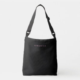 Bolsa Ajustável Feminino Minimalista Preto com Nome Rosa