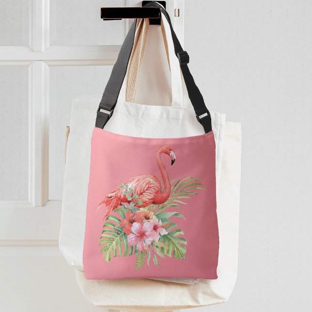 Bolsa Ajustável Flamengo Tropical Floral Rosa (Tropical Flamingo Floral Pink Crossbody Bag)