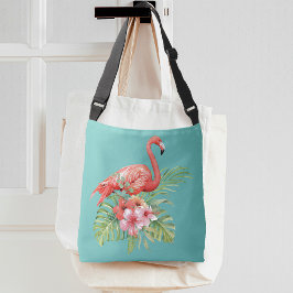 Bolsa Ajustável Flamingo Floral Tropical Água Azul