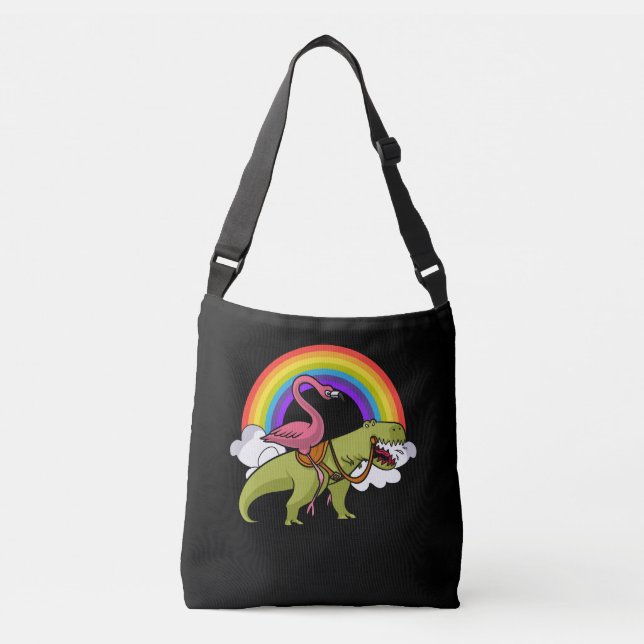 Bolsa Ajustável Flamingo Pássaro Andando T-Rex Dinossauro Arco-Íri (Frente)