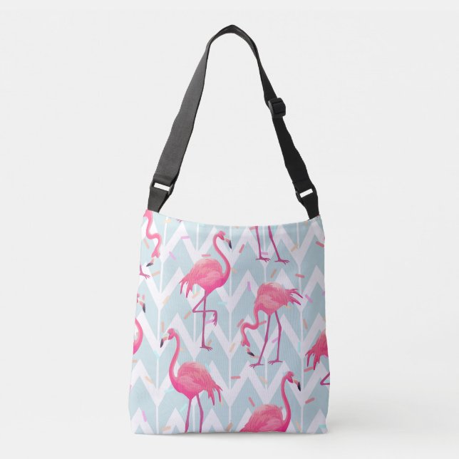 Bolsa Ajustável Flamingos - Cinza De Luz: Tropical Vintage. (Frente)