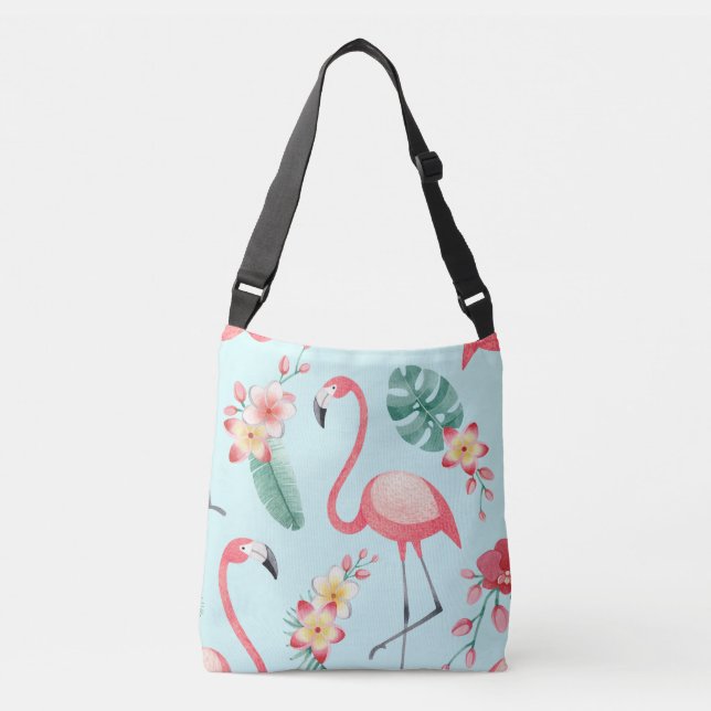 Bolsa Ajustável Flamingos Flores Tropicais Padrão de Aquarela (Frente)