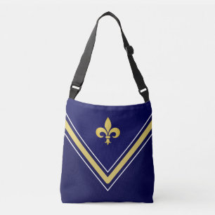 Bolsa Ajustável Fleur de Lis Dourada em Azul Marinho e Branco