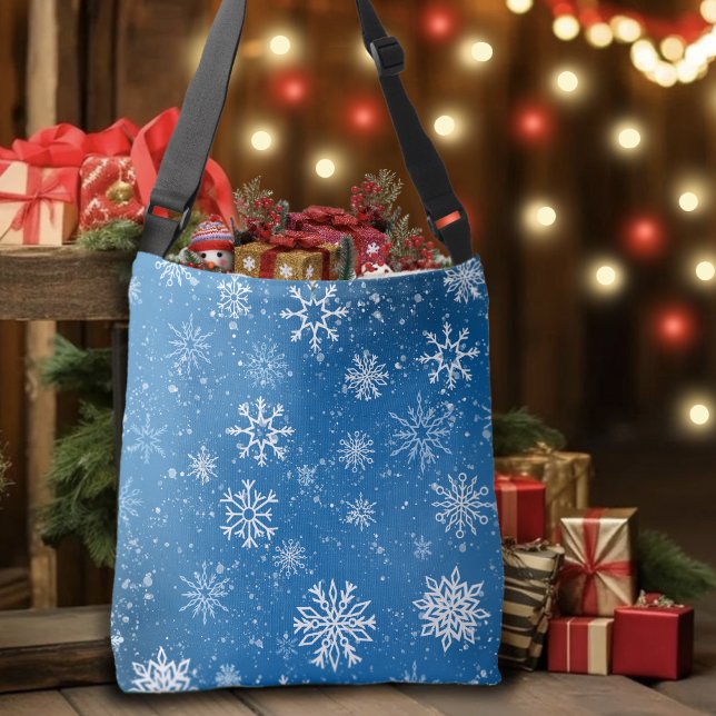 Bolsa Ajustável Flocos de Neve Azuis Clássico Inverno Branco (Criador carregado)