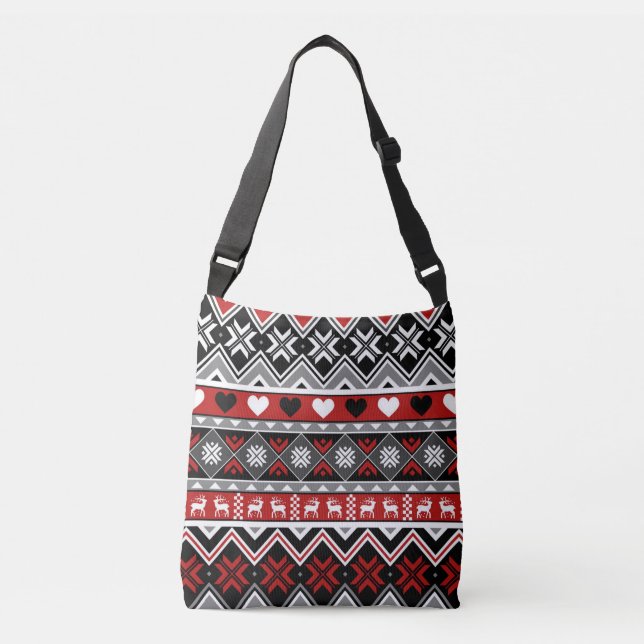 Bolsa Ajustável Flocos de neve, Corações. Chevron e Reindeer (Frente)