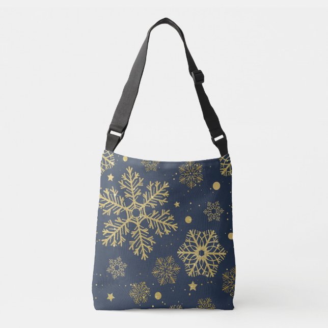 Bolsa Ajustável Flocos de neve do ouro no marinho (Frente)