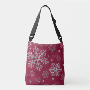 Bolsa Ajustável Flocos de neve prateados em vermelho escuro