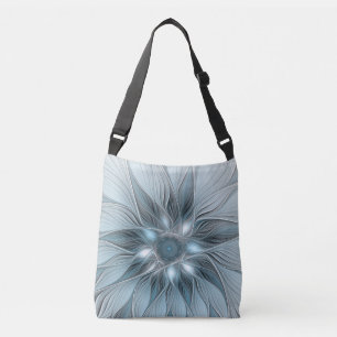 Bolsa Ajustável Flor Abstrata Alegre Azul Cinza Fractal Floral