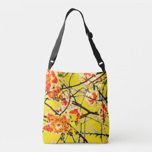 Bolsa Ajustável flor abstrato oriental impressão amarelo