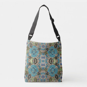 Bolsa Ajustável flor azul-azul-turquesa prateada boêmica