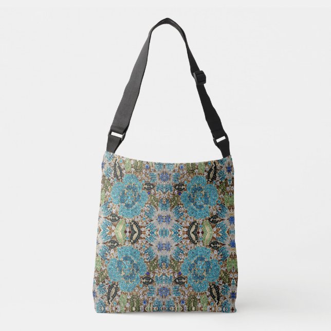 Bolsa Ajustável flor azul-azul-turquesa prateada boêmica (Frente)