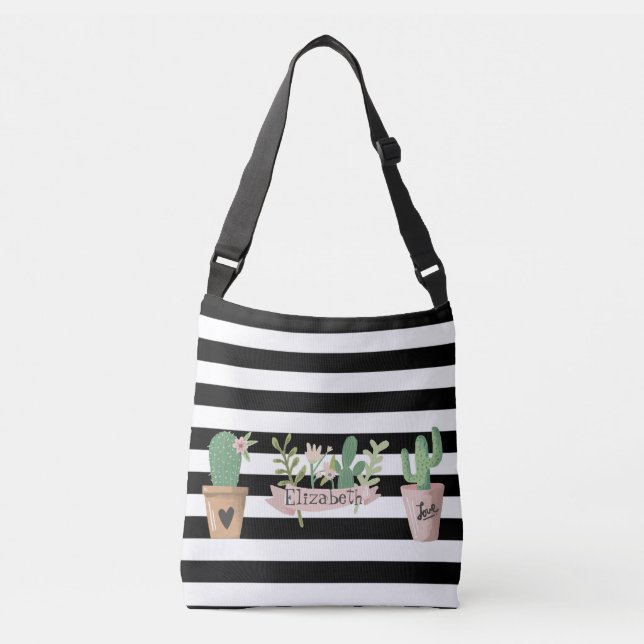 Bolsa Ajustável Flor Cactus - Stripes Brancas Pretas (Frente)