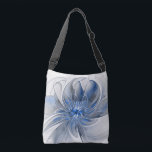 Bolsa Ajustável Flor de Arte Fracionada com Cinza Azul abstrato<br><div class="desc">Uma flor de fantasia única com tons de azul e cinza,  abstrato e elegante. Design para a sua bolsa de corpo cruzado e muito mais.</div>