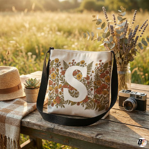 Bolsa Ajustável Flor Monogram Inicial Personalizado Vintage   Boho