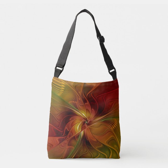 Bolsa Ajustável Flor verde-laranja-abstrato Vermelho Castanho-Cast (Frente)