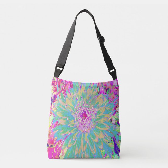 Bolsa Ajustável Flor Verde-Teal-Quente e Dália Rosa-Quente (Frente)