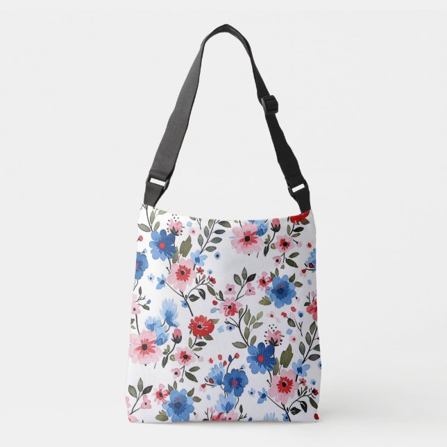 Bolsa Ajustável Floral Azul e Vermelho (Frente)