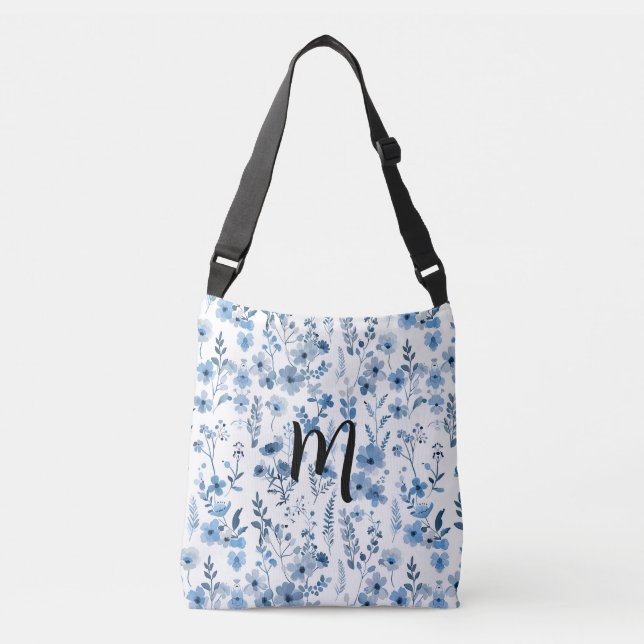 Bolsa Ajustável Floral Azul Francês Personalizado (Frente)