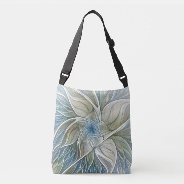 Bolsa Ajustável Floral Dream Pattern Abstrato Blue Khaki Fractal (Frente)