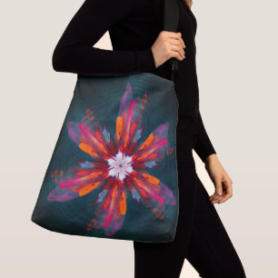Bolsa Ajustável Floral Flores de Mandala Laranja Vermelho Abstrato