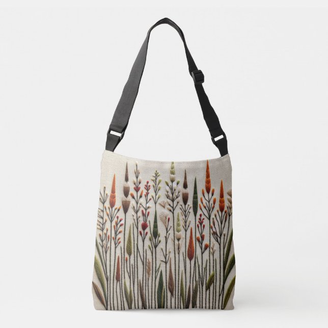 Bolsa Ajustável Floral, Flores Selvagens, Arte Moderna, Saco Cruza (Frente)