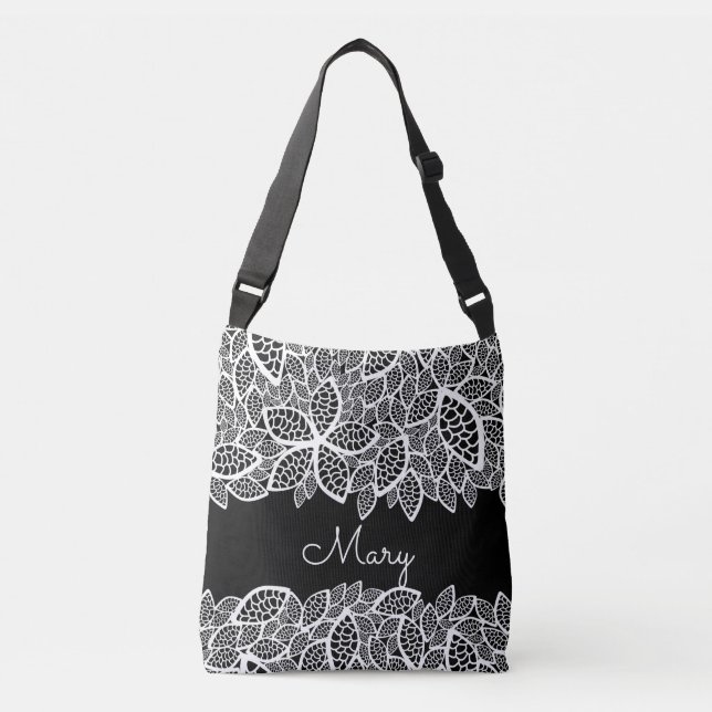 Bolsa Ajustável Floral Lace Seu Nome Preto Branco (Frente)
