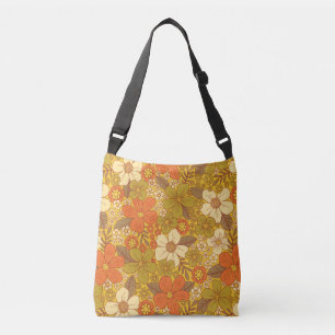 Bolsa Ajustável Floral Verde Laranja e Verde Oleícola, Retro 60/70