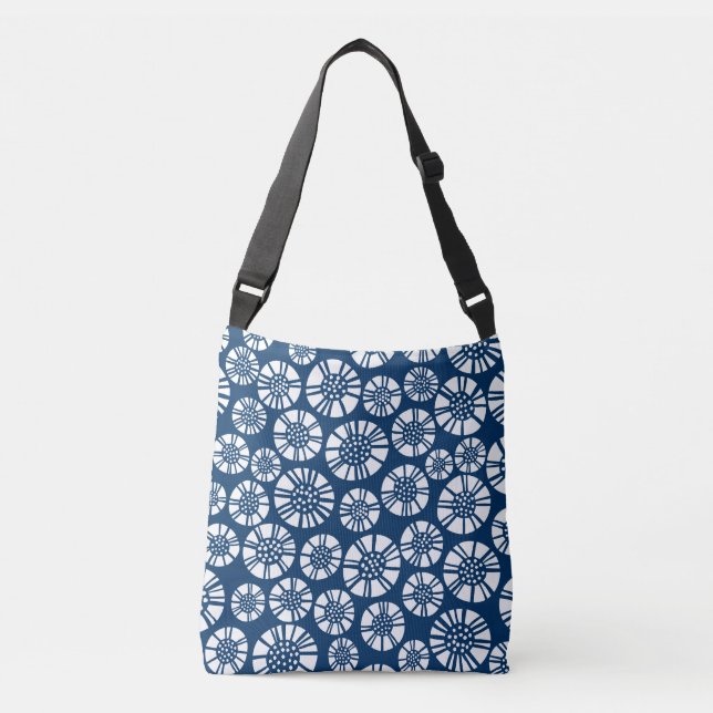 Bolsa Ajustável Flores Abstratas 031023 - Branco sobre Azul Shibor (Frente)