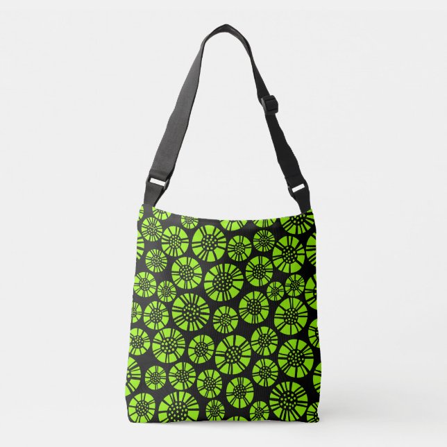 Bolsa Ajustável Flores Abstratas 031023 - Chartreuse no Preto (Frente)