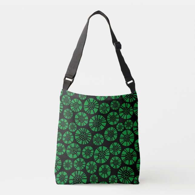 Bolsa Ajustável Flores Abstratas 031023 - Verde Grama sobre Preto (Frente)