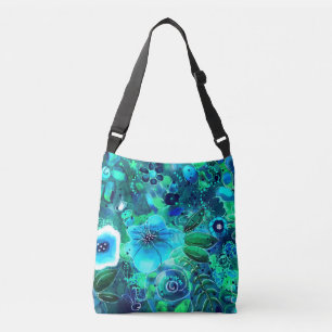 Bolsa Ajustável Flores Abstrato de Arte Floral Verde Azul