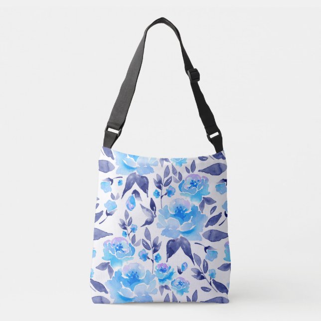 Bolsa Ajustável Flores azuis de cor aquática 2 (Frente)